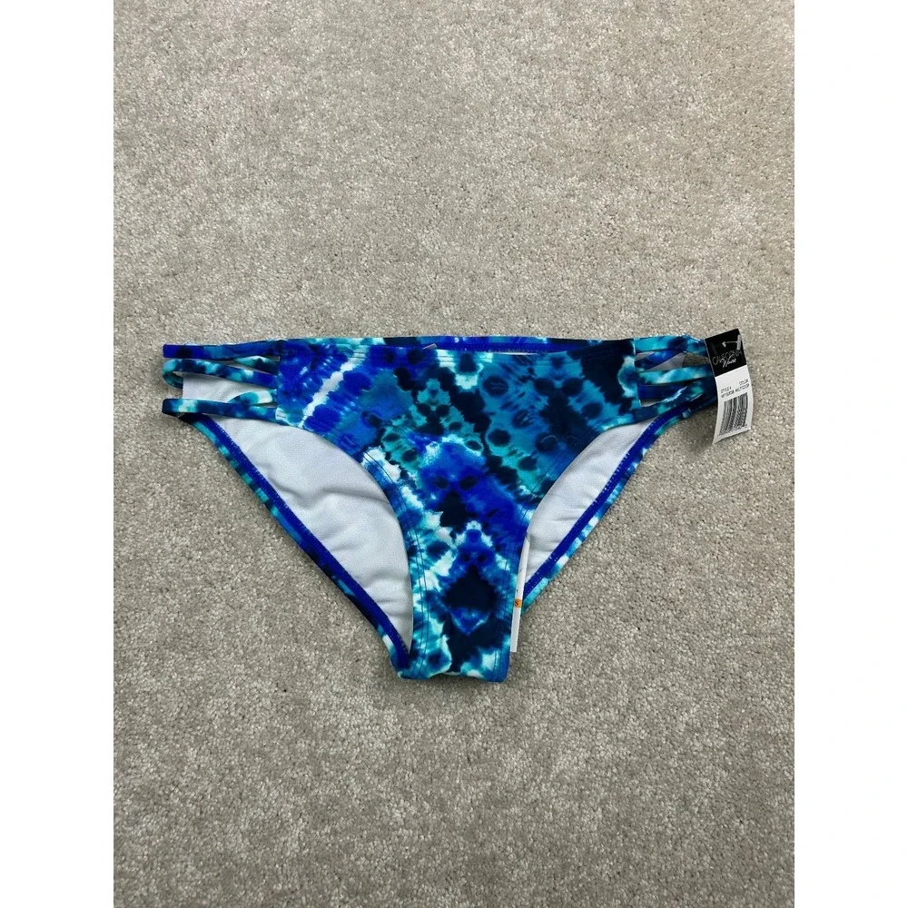 California Waves Women's Swimwear Bottom S Blue Tie Dye Strappy Nylon Spandex